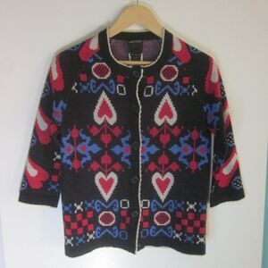 Anna Sui x James Coviello Womens Size S Button Front Heart Cardigan Wool Blend